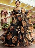 Organza Black Party Wear Printed Lehenga Choli